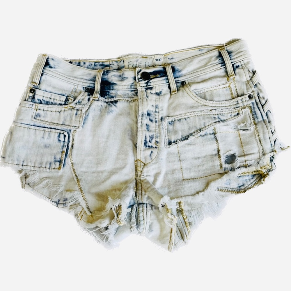 FREE PEOPLE | 27 | Patchwork Destroyed High Rise Denim Jean Cut Off Hot Shorts